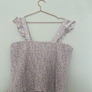 Old Navy Pink and White Smocked Ruffled Tank Top